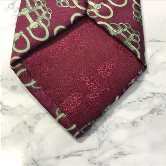 Gucci Red Pale Green Large Horsebit Silk Tie EUC - Picture 4 of 6